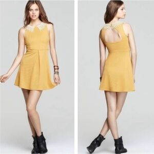 RARE! Free People Fit & Flare Dress w/ Open Back & Crochet Collar - Buttercream